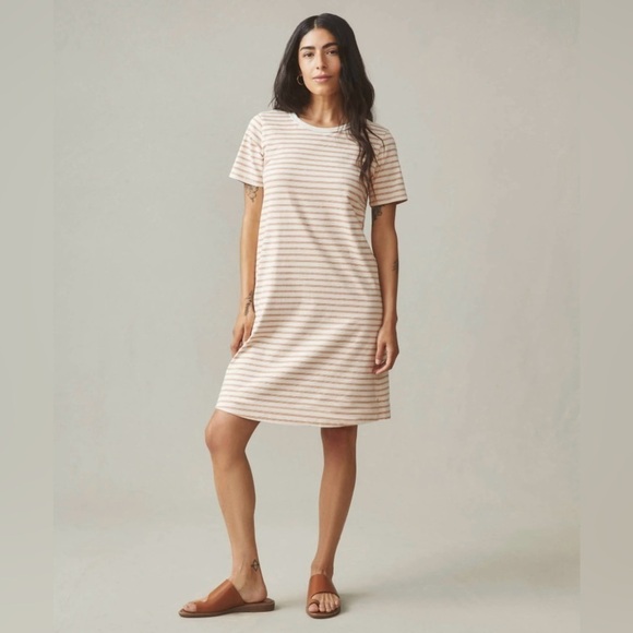 American Giant Dresses & Skirts - American Giant TShirt Dress Beige Striped Sz XS Preppy Classic 100% Cotton